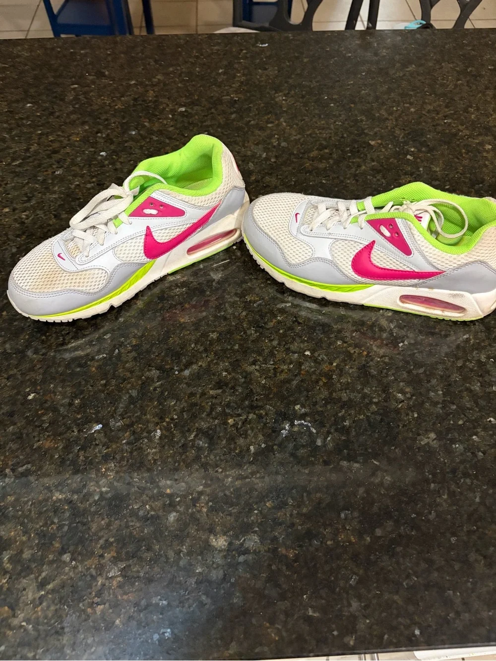 Nike White Sneakers with Hot Pink Swoosh and Neon Green Lining